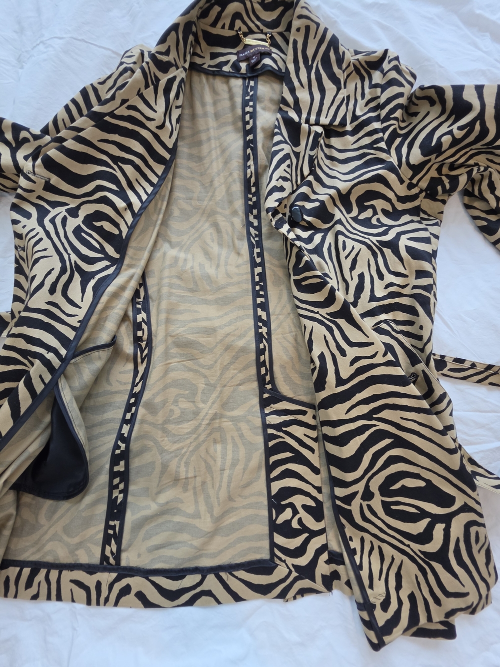 Dana Buchman Zebra Print Tie-Waist Jacket in Black & Beige Size Xl - Picture 7 of 10